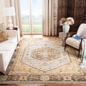 Ковер SAFAVIEH, 305 x 427 см, Samarkand Collection, Blue & Brown, ручной работы из шерсти, идеально для помещений с высокой проходимостью в гостиной, спальне (SRK107M)