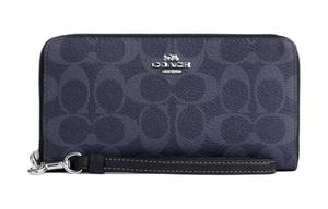 COACH Кошелек-клатч Zip Around Coated Canvas с гладкой кожей малый унисекс Midnight Marine Blue