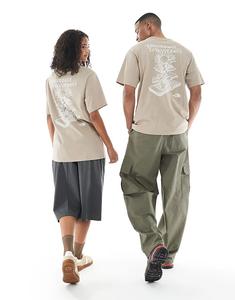 Футболка унисекс с принтом логотипа North Face Connect Flower серого цвета