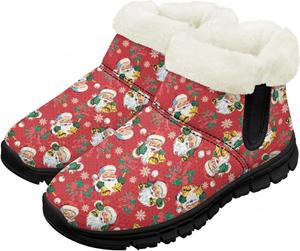 Детские зимние ботинки для девочек и мальчиков, утепленные, с меховой подкладкой, водонепроницаемые, легкие, противоскользящие Chririnla, Xmas Santa Claus