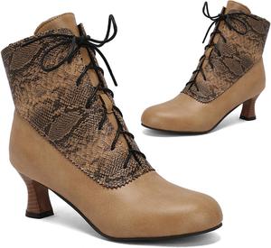 Женские ботильоны Alyaafifa на шнуровке с 2-дюймовым низким каблуком-китен, удобные заостренные закрытые носки, винтажные готические викторианские ботильоны до щиколотки, двухцветная матовая кожа, короткие ботинки для работы и вечеринки, Style B - Yellow