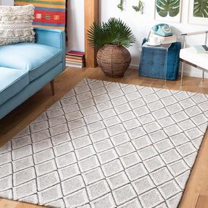 Ковер SAFAVIEH, 122 x 183 см, Marbella Collection, Silver & Black, ручной работы из шерсти, идеально для помещений с высокой проходимостью: прихожая, гостиная, спальня (MRB321G)