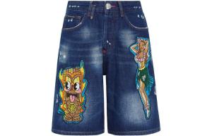 Шорты джинсовые длины до колена с нашивкой PHILIPP PLEIN, синий