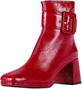 Женские ботильоны Maiyang с широким средним каблуком, пряжкой, закрытым квадратным носком, короткие ботинки с боковой молнией, платье и повседневная обувь, размеры US 4-16, Red
