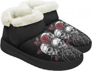 Зимние сапоги Forchrinse для женщин и мужчин, с меховой подкладкой, уютные теплые ботильоны для прогулок, Skull Rose Print