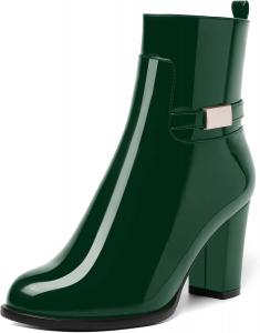 Женские ботинки AMBELIGHT с лакированной застежкой-молнией, повседневные, с круглым носком, на массивном высоком каблуке, ботильоны, 8,4 см, Dark Green