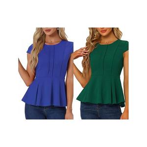 2 упаковки женского элегантного топа с каплевидными рукавами и баской Inspire Chic, Green Royal Blue