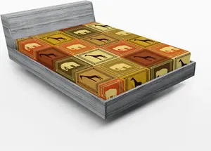 Простыня на резинке ABAKUHAUS Safari, рисунок африканских животных, силуэт, экзотическая фауна, винтажная рамка, 90 x 200 см, коричневый с черным Abakuhaus