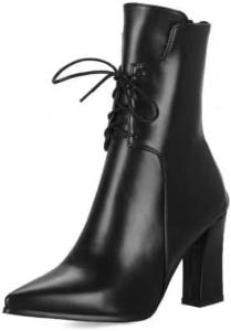 Женские ботильоны на высоком каблуке с острым носком, застежкой сзади на шнуровке и молнией, грубой подошвой YUHATRG, Black
