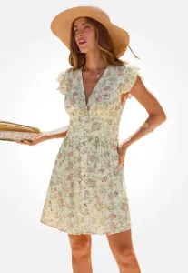 Мини-Платье-Рубашка с v-образным вырезом и цветочным принтом и оборками Cupshe, Beige