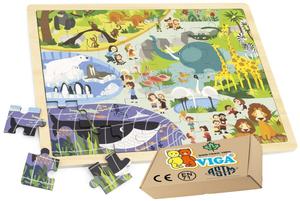 Деревянный ПАЗЛ 48 деталей. ПОЕЗДКА В ЗОО развивающие игрушки VIGA 2+ Пазлы Монтессори PakaNiemowlaka