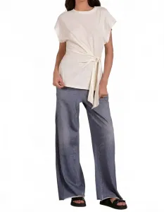 Топ с короткими рукавами и боковой завязкой, белый Elan