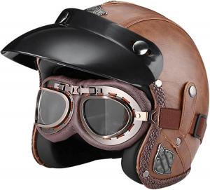 Шлем кожаный Bauti с очками, коричневый