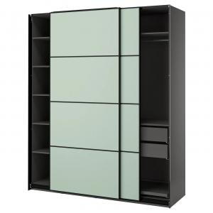 Шкаф с раздвижными дверями PAX/MEHAMN IKEA, 200x66x236 см, цвет dark grey/double sided light green