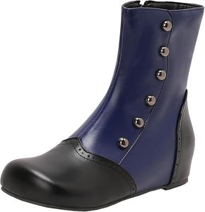 Женские элегантные ботильоны на танкетке с цветными блоками, короткие ботинки с боковой молнией и круглым носком XIEPP, Blue