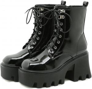 Женские готические панк-ботильоны DXSYMJM на платформе с толстой рифленой подошвой и шнуровкой, Black