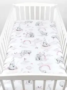 Простыня на резинке BabyLux 70x140 см - хлопок, мягкая и дышащая - простыня на резинке для детской кроватки - 125. Цвет: розовый слон BABYLUX