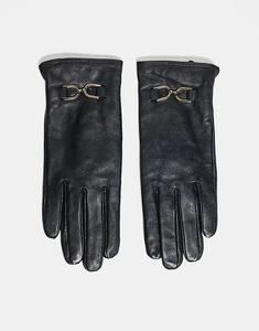 Кожаные перчатки Barneys Originals с золотой пряжкой черного цвета