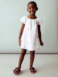 Детское платье Naisha с коротким рукавом и цветочной вышивкой из хлопка Mango, White