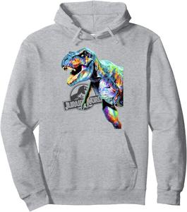 Худи с красочным неоновым портретом тираннозавра из Парка Юрского периода, серое Jurassic World