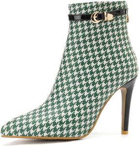 Женские ботильоны на высоком каблуке Alyaafifa с заостренным носком, модель Stiletto, из лакированной кожи, с закрытым носком и молнией, элегантные сексуальные ботинки для вечеринок и мероприятий, Plaid - Green