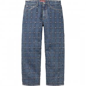 Джинсы свободного кроя с декоративными заклепками Supreme, синий