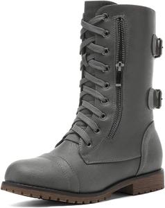 Женские зимние боевые ботинки DREAM PAIRS, удобные, теплые, с искусственным мехом, на шнуровке, для улицы, средние по голени, сапоги для верховой езды, Graues Polyurethan
