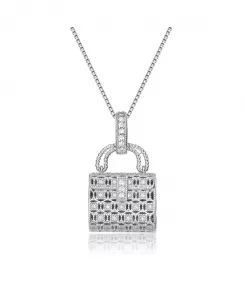 Ожерелье с подвеской из стерлингового серебра, белого золота и прозрачных кубических цирконий Genevive, white