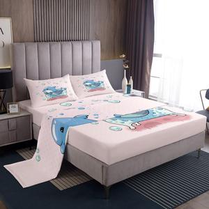 Erosebridal Комплект постельного белья Dolphin Sheets с морскими животными для детей, голубой дизайн с дельфинами и пузырями, Blue Pink