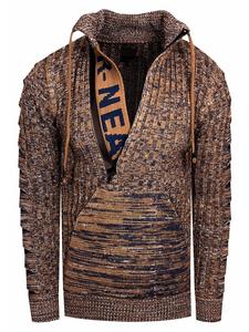 Коричневый свитер крупной вязки с воротником-стойкой и застежкой-молнией на 1/2 дюйма Rusty Neal