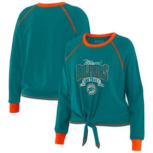 Женский топ с длинными рукавами и завязкой спереди plus size aqua/orange miami dolphins Wear By Erin Andrews