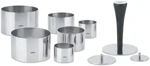 Обеденное кольцо GEFU "FORMIDABLE", (набор, 10 шт., 6 обеденных колец, 3 фрезы, 1 ручка), из нержавеющей стали Ø 8х5,1 см, цвет Silber