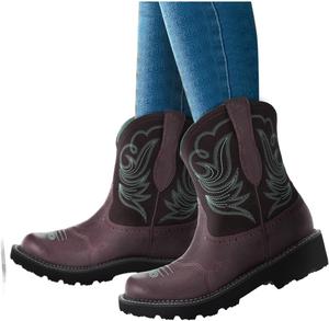 Женские ковбойские сапоги Hbeylia, винтажные модные кожаные с круглым носком, широкие, на массивном каблуке, с противоскользящей подошвой, до середины голени, для верховой езды, вестерн, ретро, зимние и осенние короткие рабочие сапоги, Brown