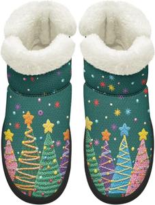 Женские зимние ботинки KEIAHUAN, утепленные ботильоны с меховой подкладкой, легкие и удобные уличные ботинки на плоской подошве, Green Christmas Tree