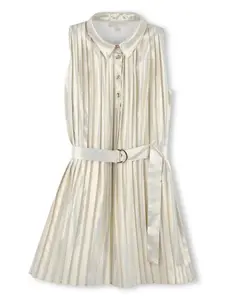 Плиссированное платье с поясом Michael Kors Kids, золотой