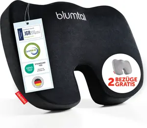 Подушка сиденья из пены с эффектом памяти, мягкая, клиновидная, для разгрузки спины, дышащая подушка для копчика, 50-70 кг + два моющихся мягких чехла Blumtal