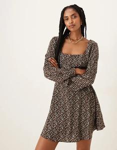 Glamorous мини-платье с длинными рукавами коричневого и синего цветов