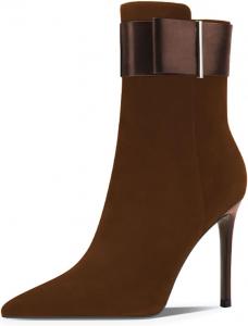 Женские элегантные ботильоны Zszszsu с острым носком и шпилькой, короткие ботинки на высоком каблуке с боковой молнией и ремешком с пряжкой, стильные осенние туфли для женщин, размеры 4-16 US, Brown
