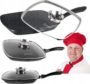 Алюминиевая сковорода-гриль 28 см со стеклянной крышкой Masterpan