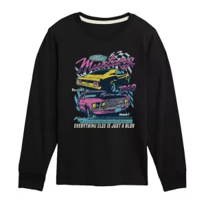 Футболка с длинным рукавом для мальчиков 8-20 лет с принтом Ford Mustang в размытом стиле Licensed Character, черный