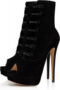 Женские ботильоны с открытым носком на платформе и высоком каблуке, модные замшевые туфли-лодочки на шпильке, короткие ботильоны, классические без застежки, для выпускного, вечеринки или платья, комфортные ботильоны SRURLLUG, Black