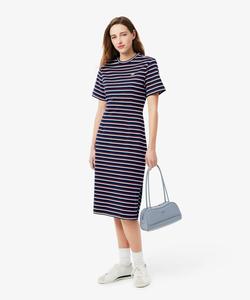 Платье-футболка в двухцветную полоску / расклешенное платье