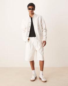 Длинные джинсовые шорты-карго Coord с двойными складками цвета кремовый Asos Design