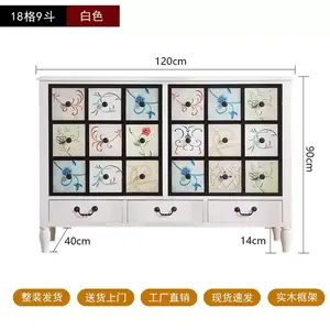 Yu Senyi Комод 120х40х90 см для спальни и гостиной из массива дерева, настенный, окрашенный, винтажный, 18 ящиков и 9 отделений, белый, модель Solid Wood, в собранном виде