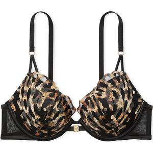 Очень сексуальный кружевной бюстгальтер пуш-ап с розой / Женский бюстгальтер Black Leopard Victoria's Secret, Черный леопард Черная пантера