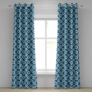 Синяя штора на люверсах ABAKUHAUS с узором из цветов гавайского гибискуса и экзотической природы Гавайских островов, декоративная двухпанельная штора, 280 см x 175 см, цвет: петролеумно-голубой Abakuhaus