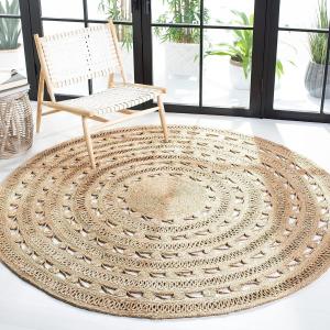Ковер SAFAVIEH, 153 x 153 см, Natural Fiber Collection, Natural, ручной работы в стиле бохо-кантри из джута, идеально для помещений с высокой проходимостью в гостиной, спальне (NF169A)