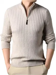 Мужской свитер Slim Fit с воротником стойкой и молнией на четверть