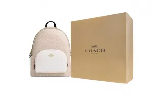 COACH Женский рюкзак из прорезиненной ткани с кожаной спинкой большой бежевый