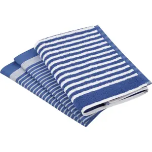 Полотенце кухонное ROSS "Эксклюзив", (комплект, 3 шт.), 1х кухонное махровое полотенце 50х50 см в полоску и 2х кухонные полотенца 50х70 см, цвет blau